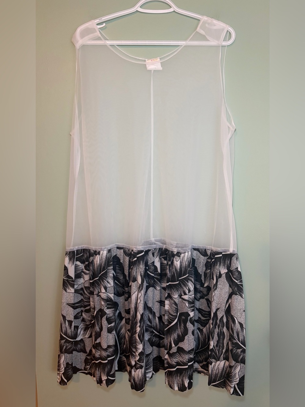 Vtg 70s Whimsigoth Full Slip Dress Plus 14 XL Grunge Tropical Sheer Midi Retro